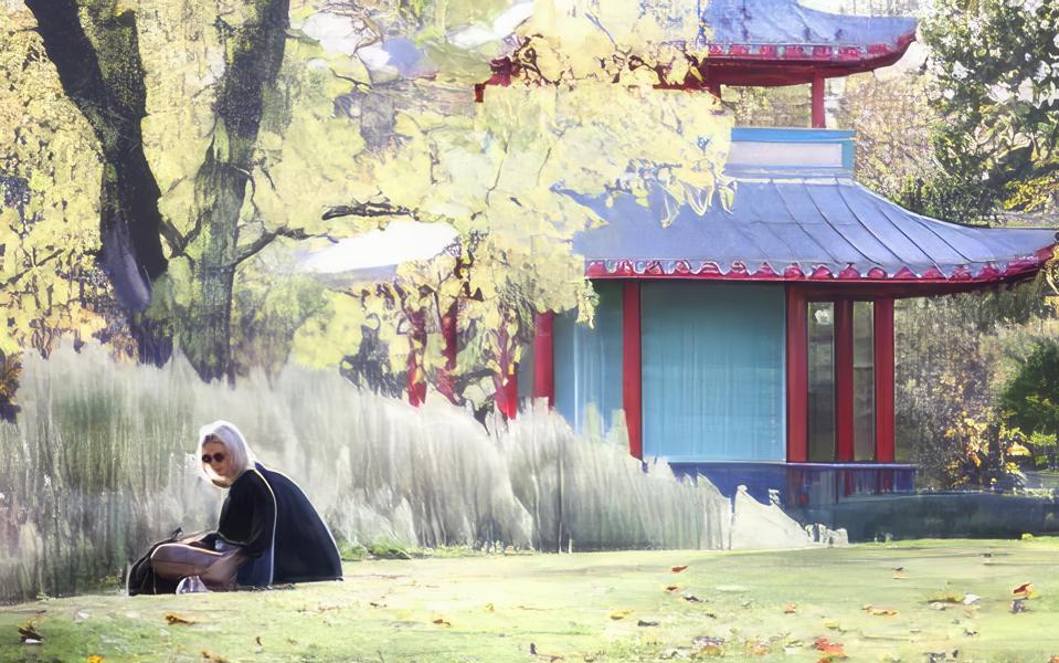 A photograph of the pagoda in Victoria park on a sunny day
